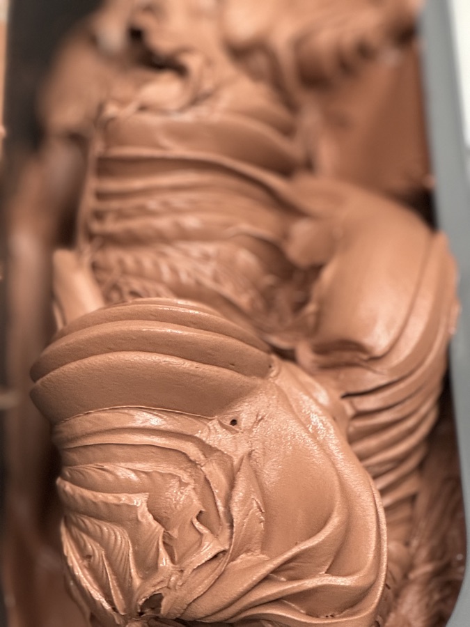 Rich chocolate gelato close-up