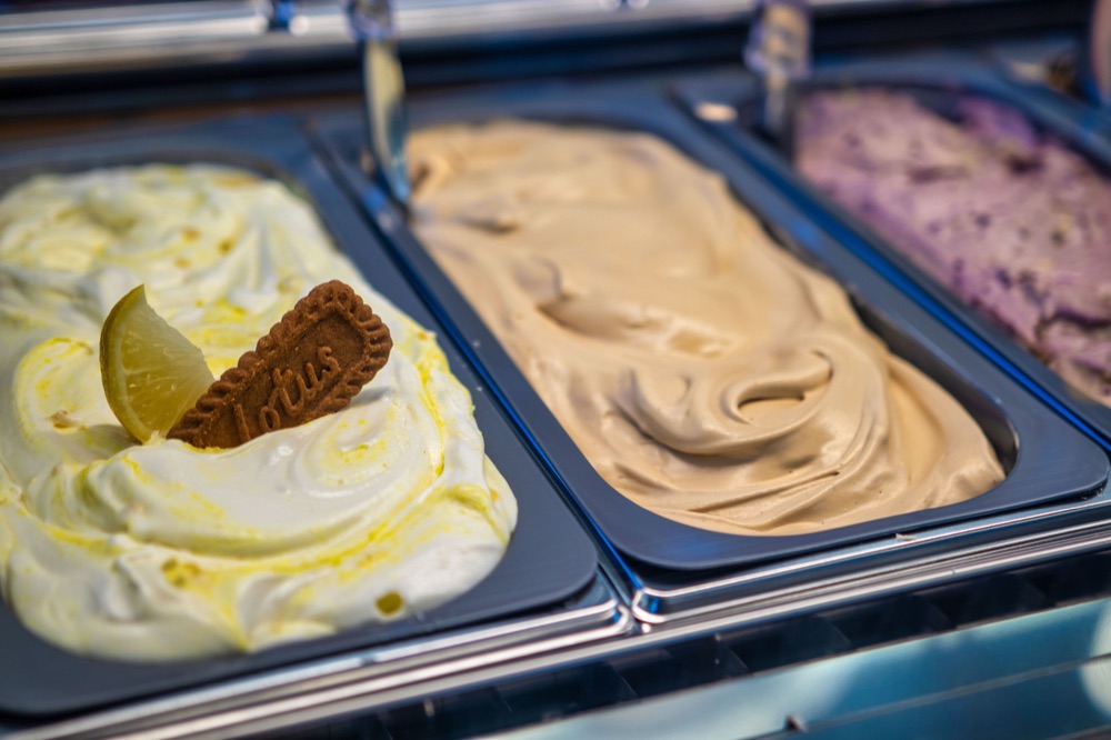 Lemon gelato close-up with Lotus cookie